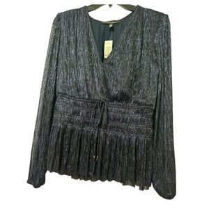 White House Black Market Black Long Sleeve Smocked Blouse